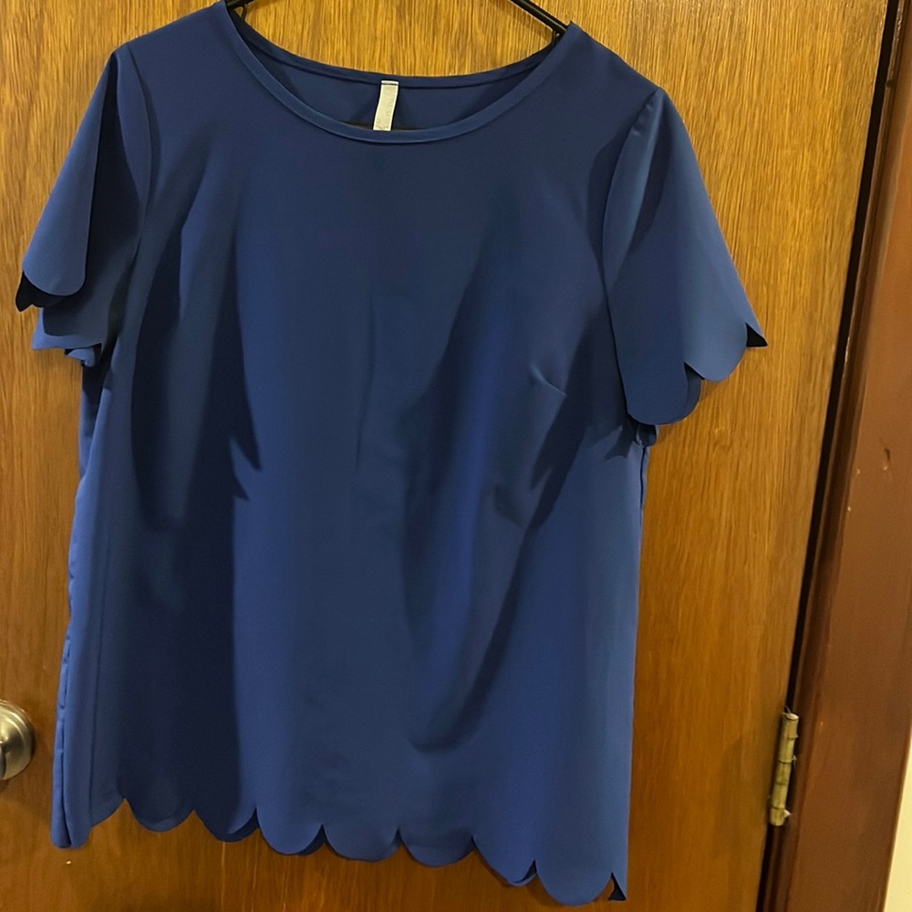 Blue scalloped edge blouse